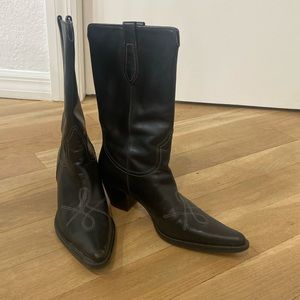 Franco Sarto black cowboy boots , contrast grey stitching.